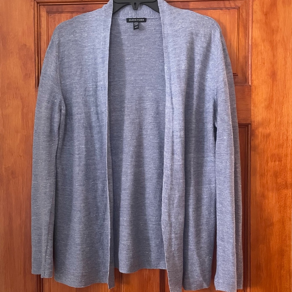 100% ORGANIC LINEN light blue open cardigan by Eileen Fisher XS, NWOT